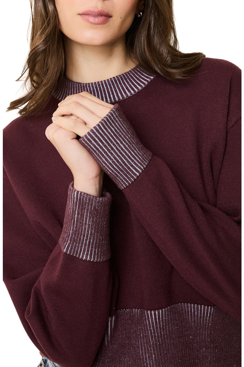 Cora Stripe Stripe Crewneck Sweater, Alternate, color, RAISIN BROWN