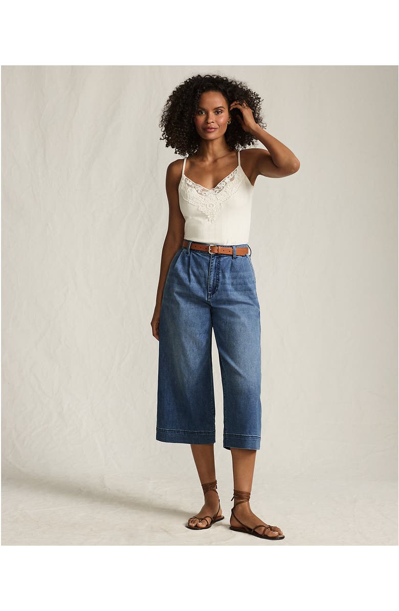 Lands' End Denim Mid Rise Wide Leg Culotte Jeans, Alternate, color, River Rinse