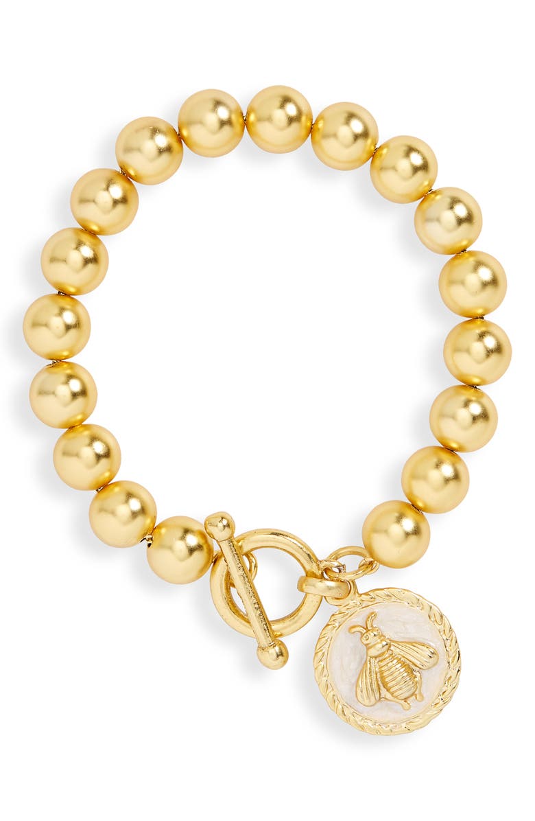 Karine Sultan Bee Charm Beaded Chain Bracelet, Main, color,