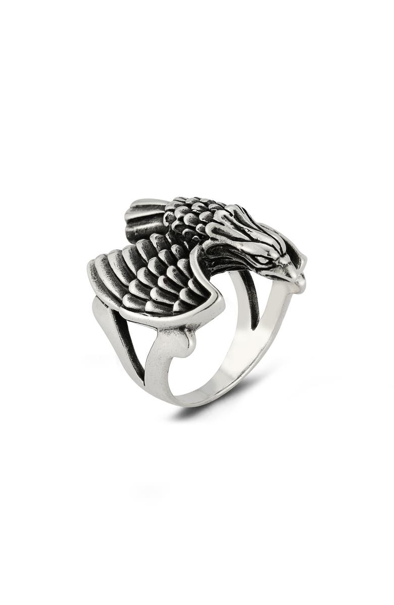 Yield of Men Men's Sterling Silver Oxidized Eagle Ring, Main, color, Silver