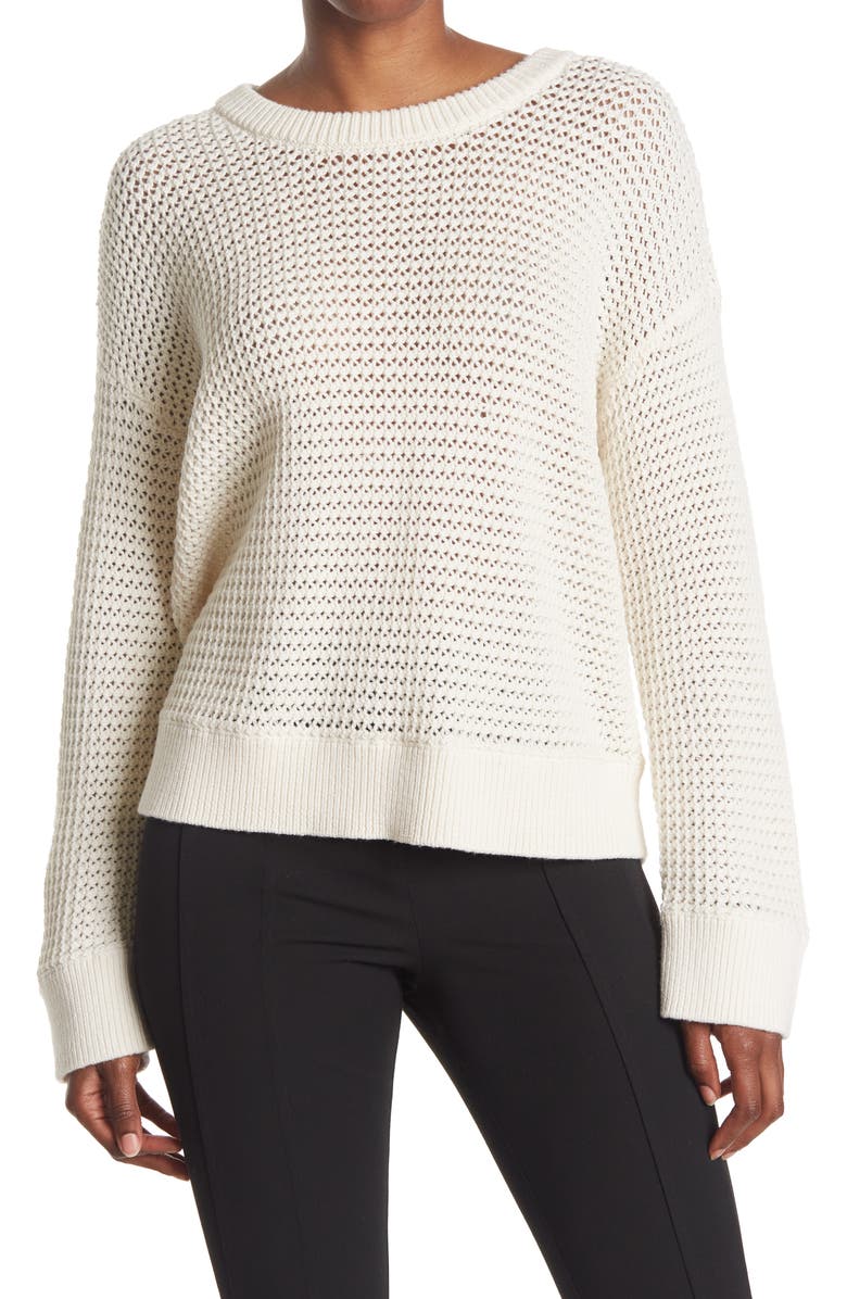 Alice + Olivia Dorla Crew Neck Open Knit Sweater, Main, color, 