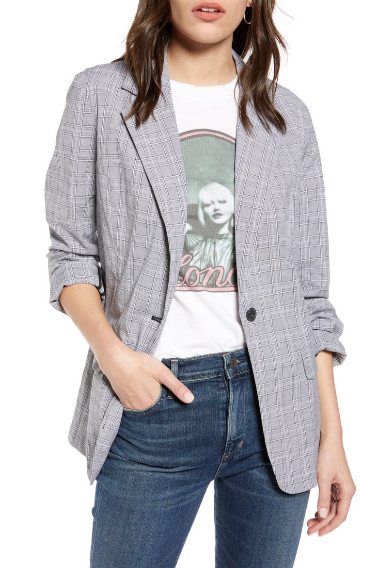 Mini Plaid Blazer, Main, color, BLACK- WHITE PLAID