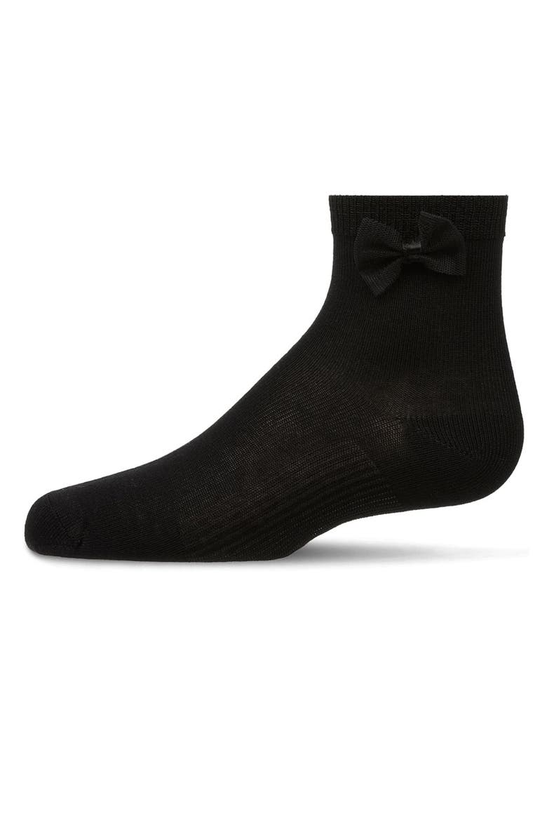 MeMoi Kid's Bow-Trimmed Mercerized Cotton Rich Ankle Sock, Main, color, Black