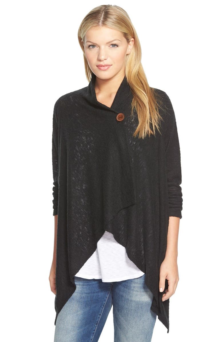 Bobeau One-Button Fuzzy Fleece Wrap Cardigan, Main, color, 