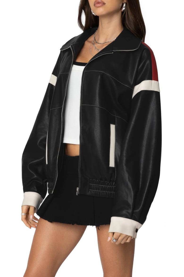 North Star Faux Leather Bomber Jacket, Alternate, color, MIX