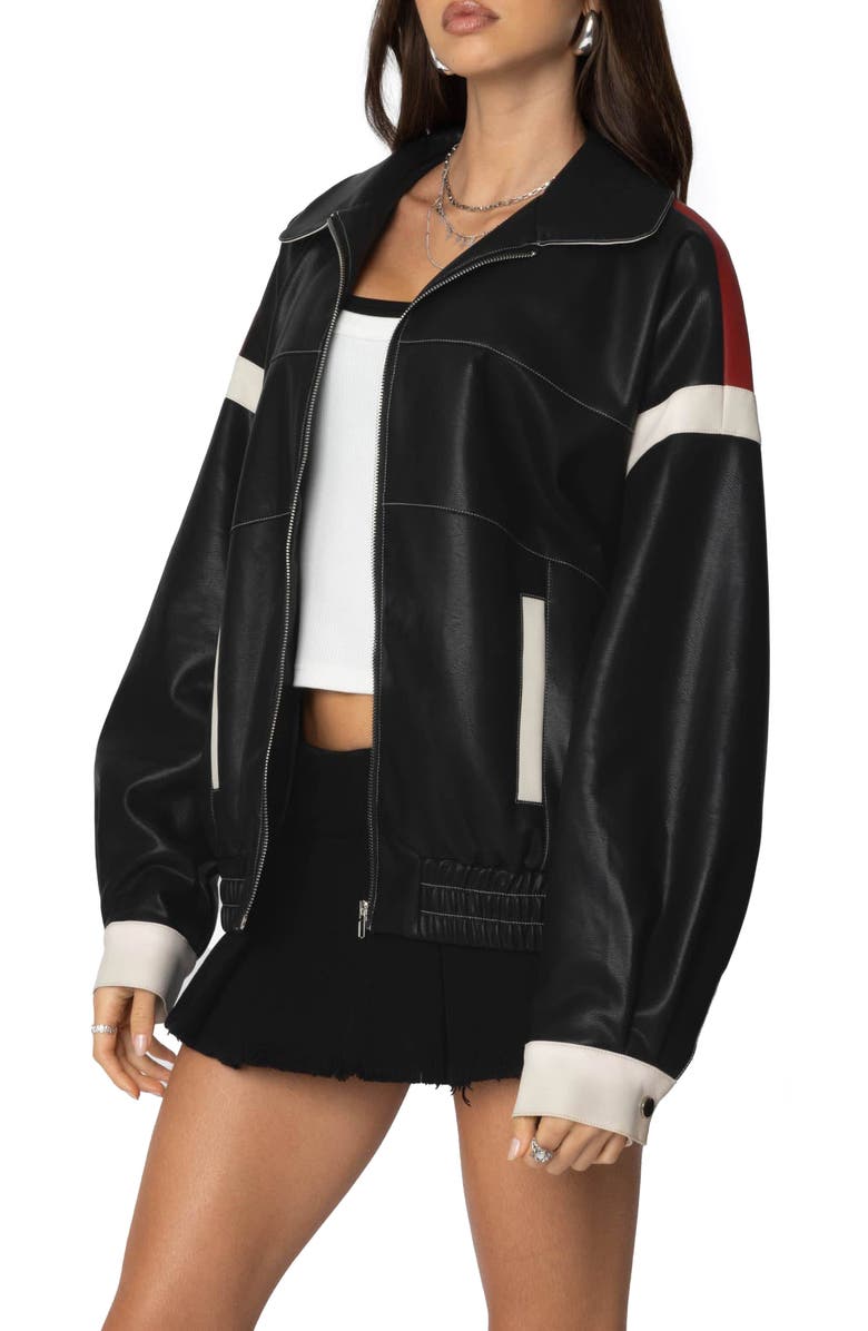EDIKTED North Star Faux Leather Bomber Jacket, Alternate, color, Mix