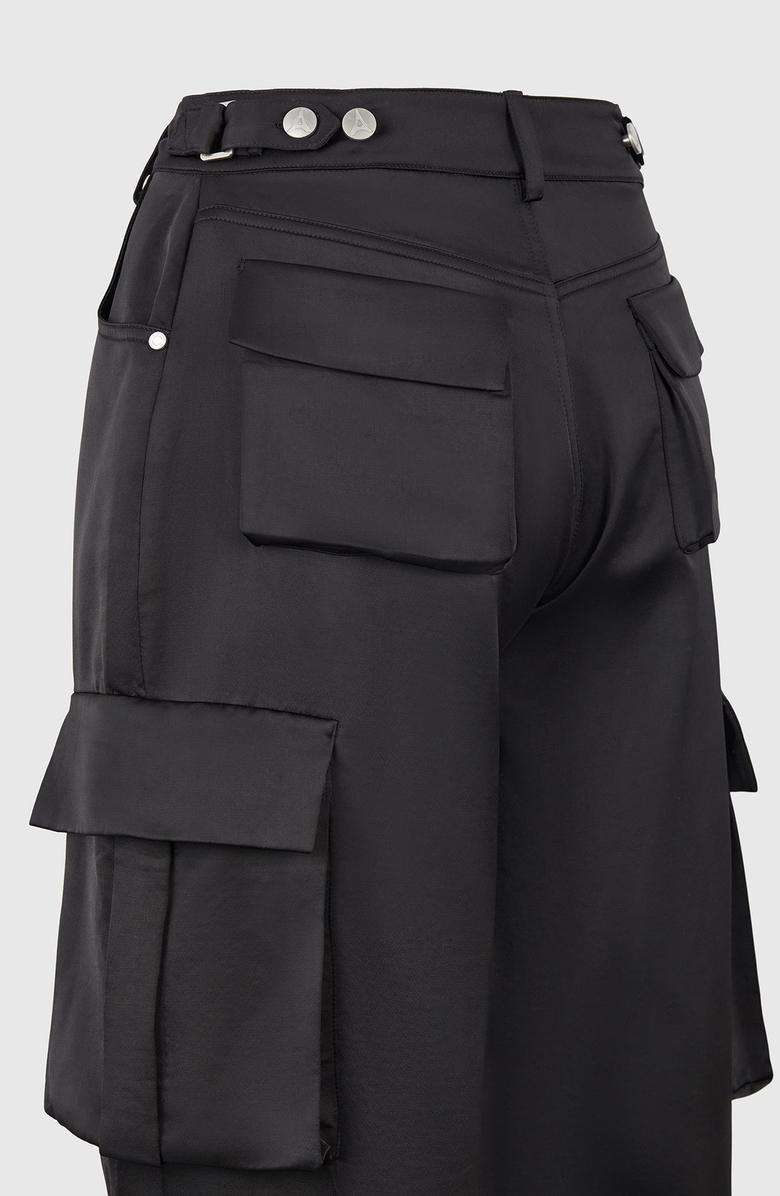 Manière De Voir Emilie Satin High Waisted Cargo Pants, Alternate, color, Black