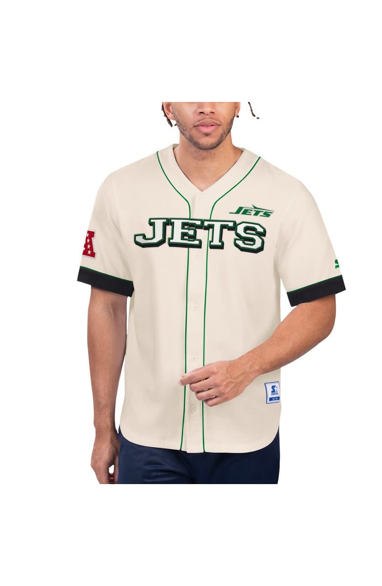 STARTER Men's Starter Cream New York Jets Relay Vintage Full-Button Baseball Top, Main, color, Cream