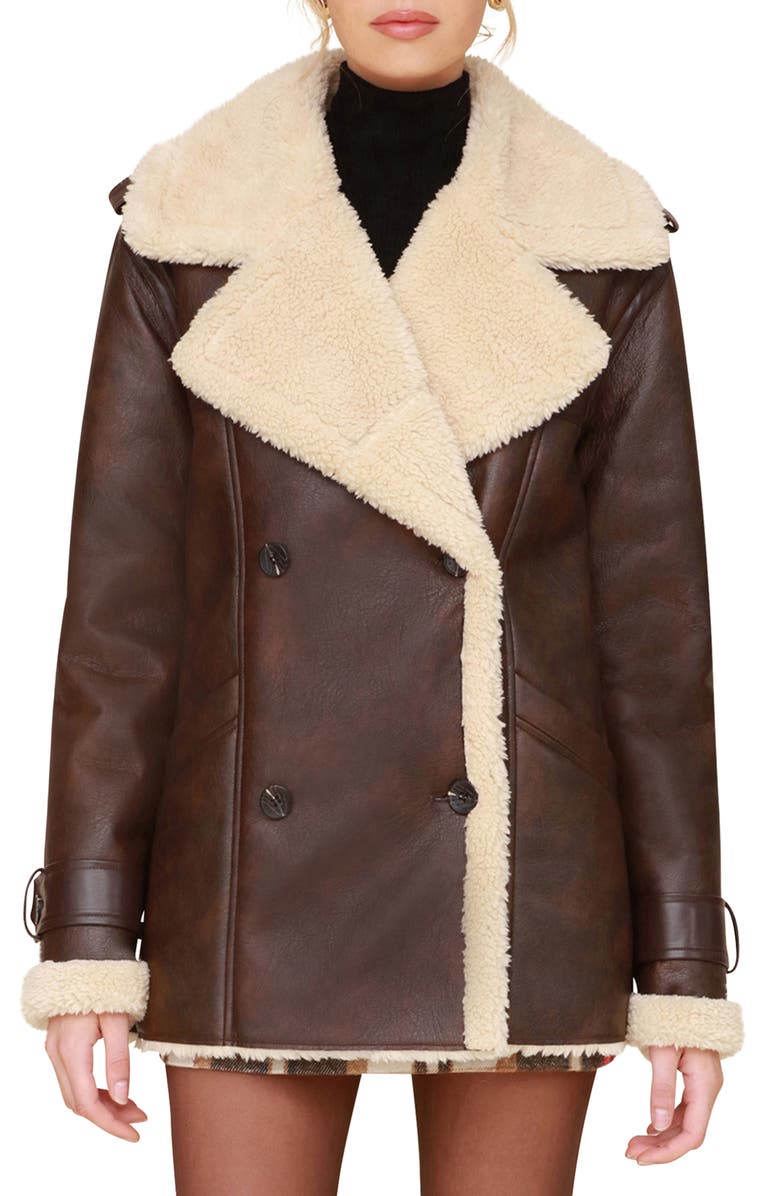 Avec Les Filles Faux Shearling Coat, Main, color, Brown
