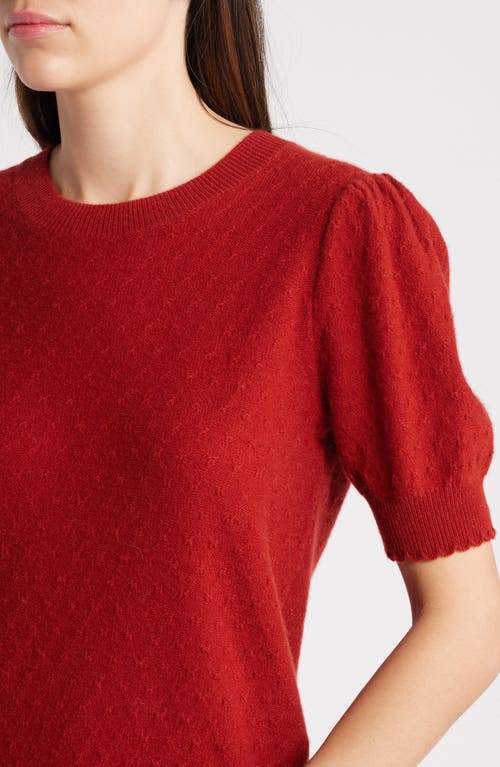 Frame Puff Sleeve Pointelle Cashmere Sweater In Red