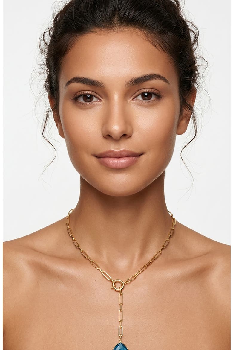 Blue Quartz Lariat Necklace, Alternate, color, GOLD