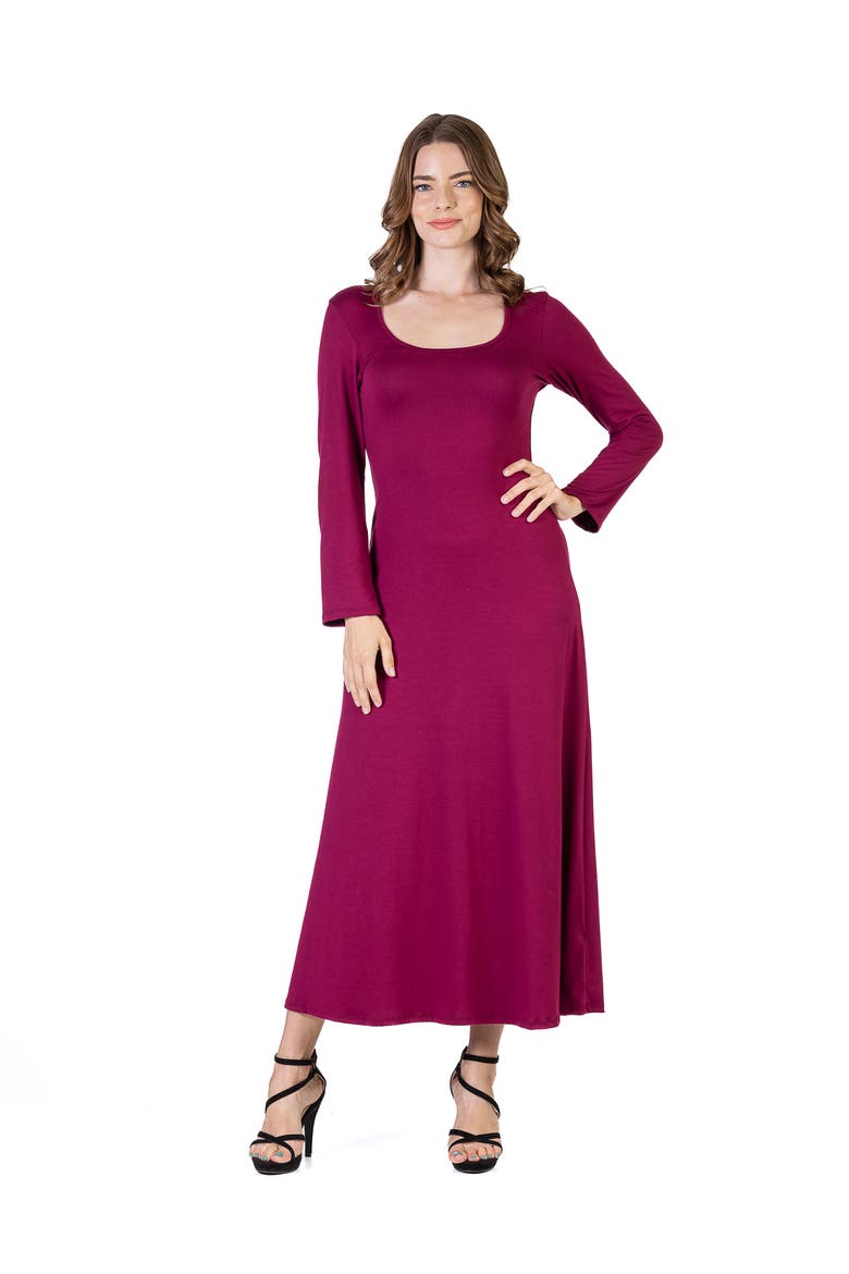 Womens Long Sleeve Maxi Dress, Main, color, Wine