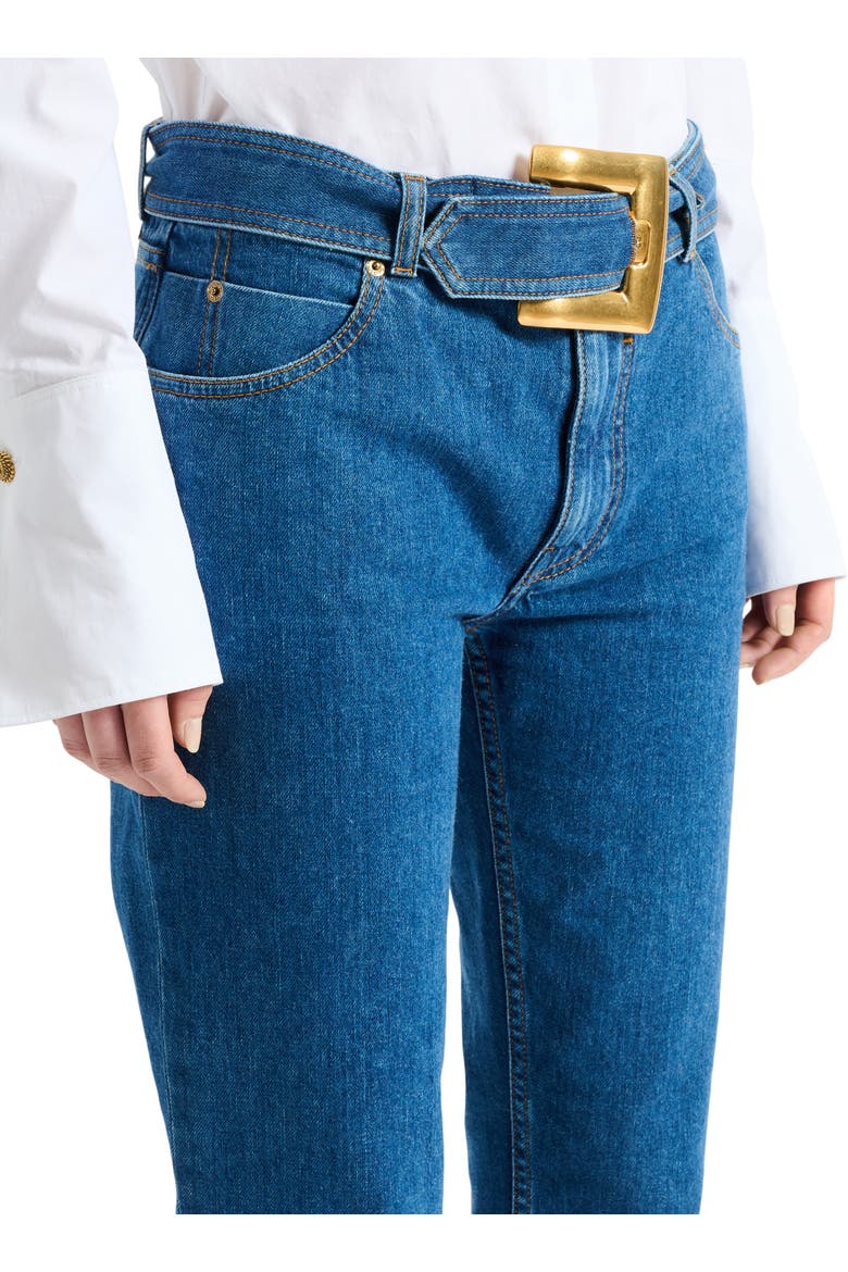 Belted denim jeans, Alternate, color, blue