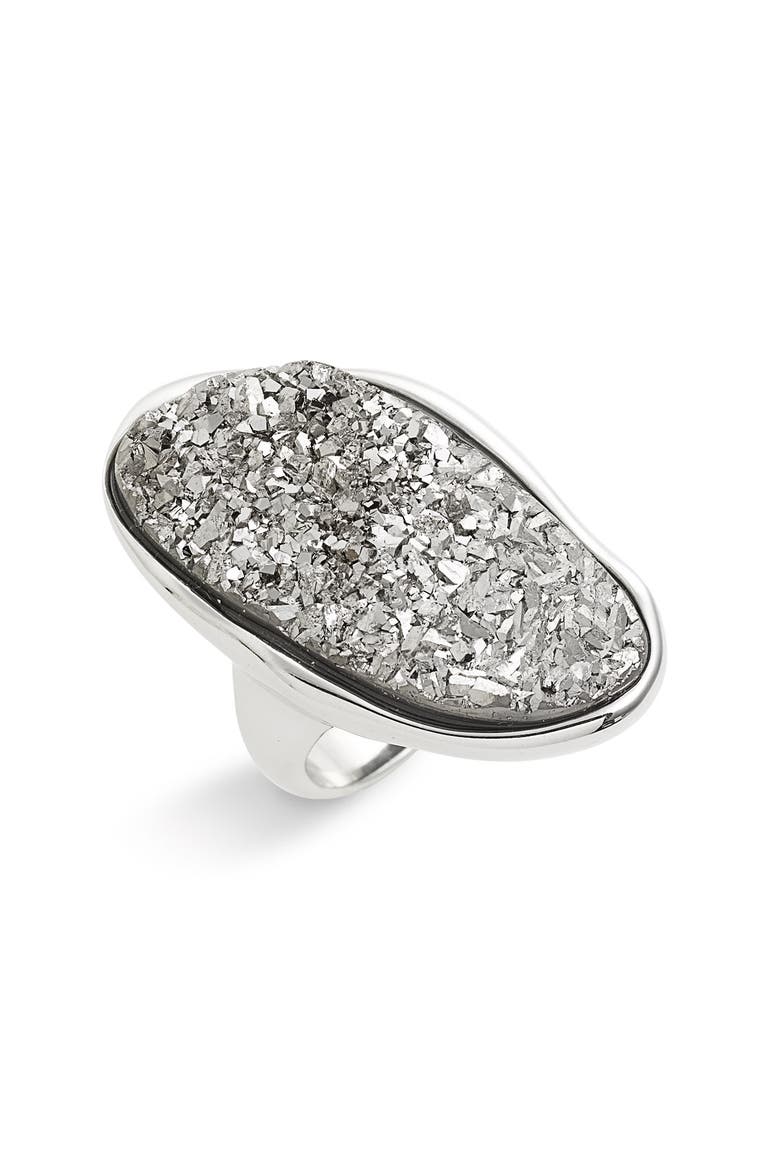 Oval Agate Drusy Oversized Ring, Main, color, TITANIUM/ SILVER