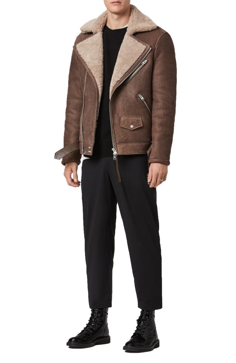 AllSaints Terro Genuine Shearling Lined Leather Jacket, Alternate, color, 