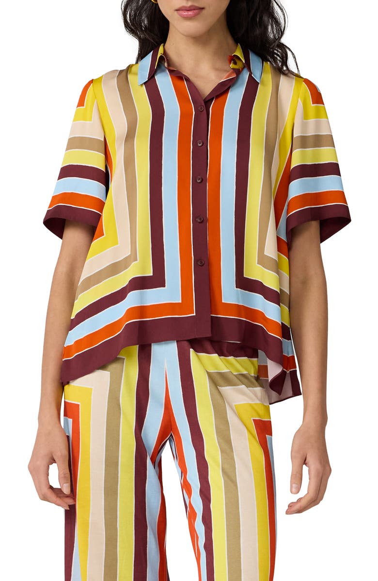 Diane von Furstenberg Alexa Stripe Stretch Silk Button-Up Shirt, Main, color, Dorian Stripe Multi