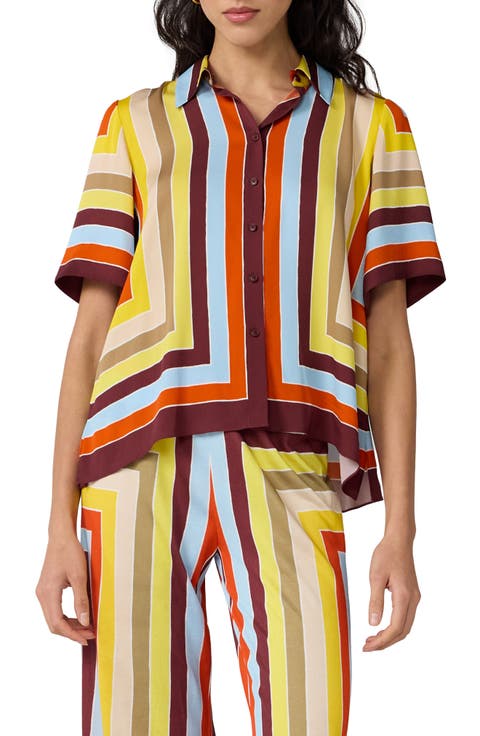 Alexa Stripe Stretch Silk Button-Up Shirt