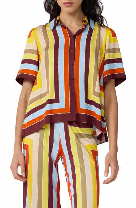 Alexa Stripe Stretch Silk Button-Up Shirt