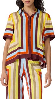 Diane von Furstenberg Alexa Stripe Stretch Silk Button-Up Shirt