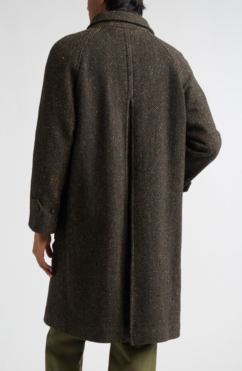 Drake's Wool Herringbone Tweed Overcoat, Alternate, color, Brown