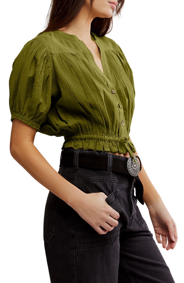 Free People Little Cloud Button-Up Crop Top, Alternate, color, Peat Moss