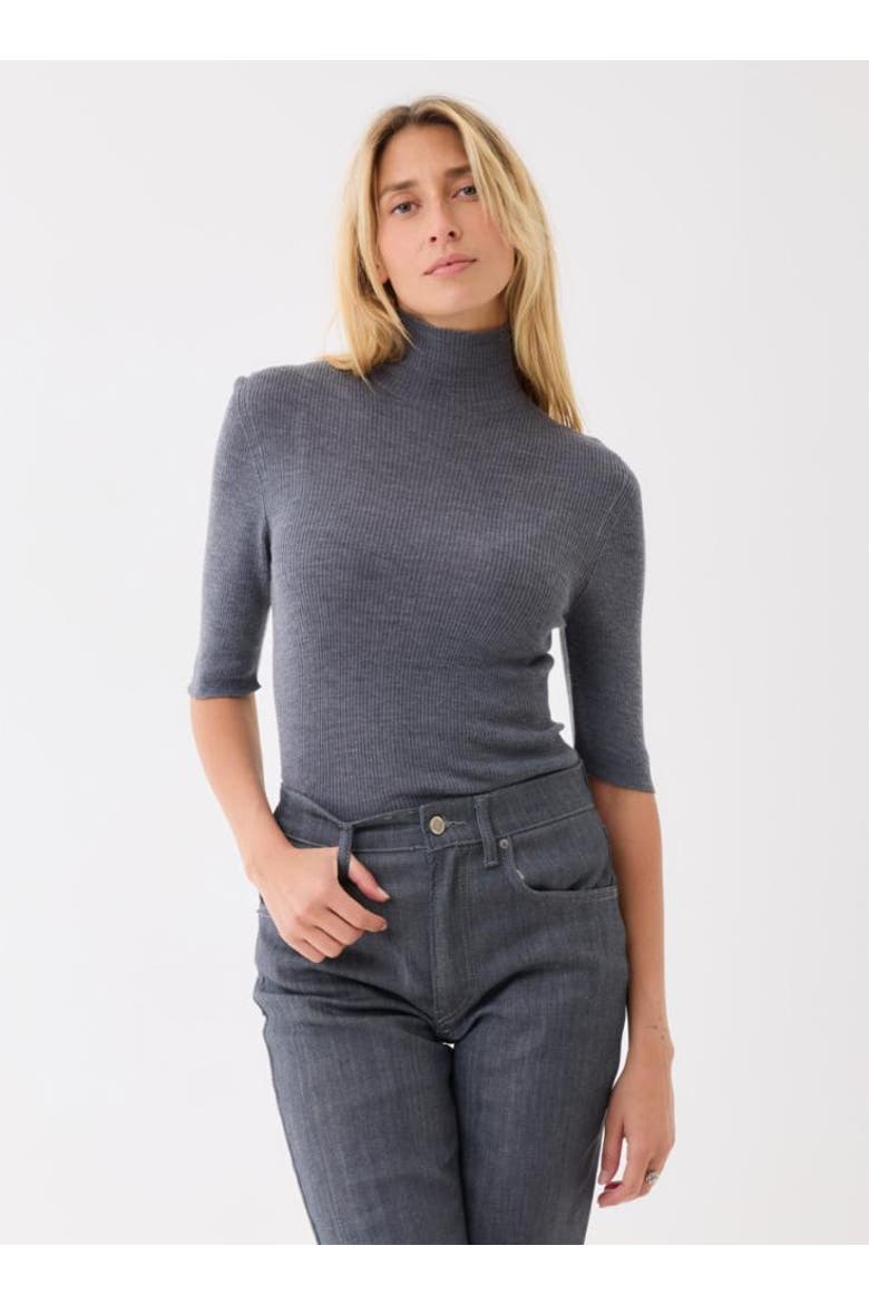Merino Rib Knit Elbow Sleeve Turtleneck, Main, color, GRIS CHINE