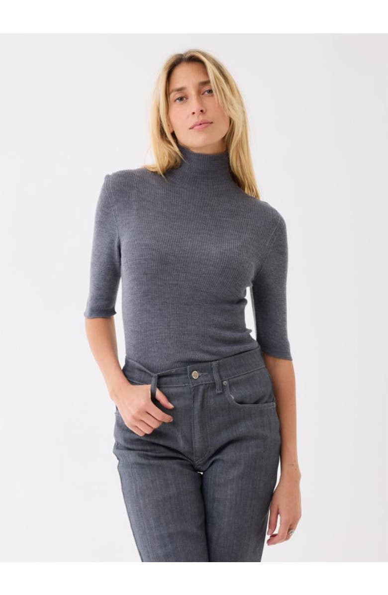 Majestic Filatures Merino Rib Knit Elbow Sleeve Turtleneck, Main, color, Gris Chine