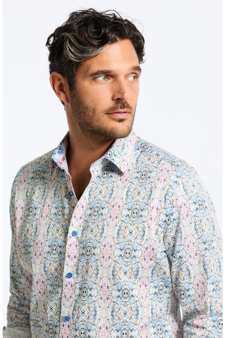 Gomera Tapestry Print Stretch Cotton Button-Up Shirt, Alternate, color, IVORY MULTI