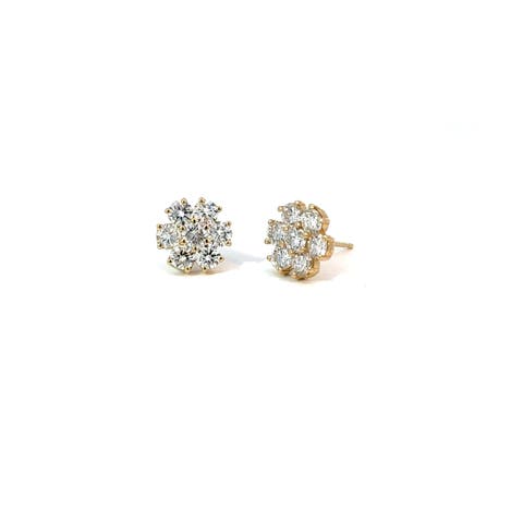 14K Yellow Gold 2 Carat Lab Grown Diamond Flower Earrings F VS1