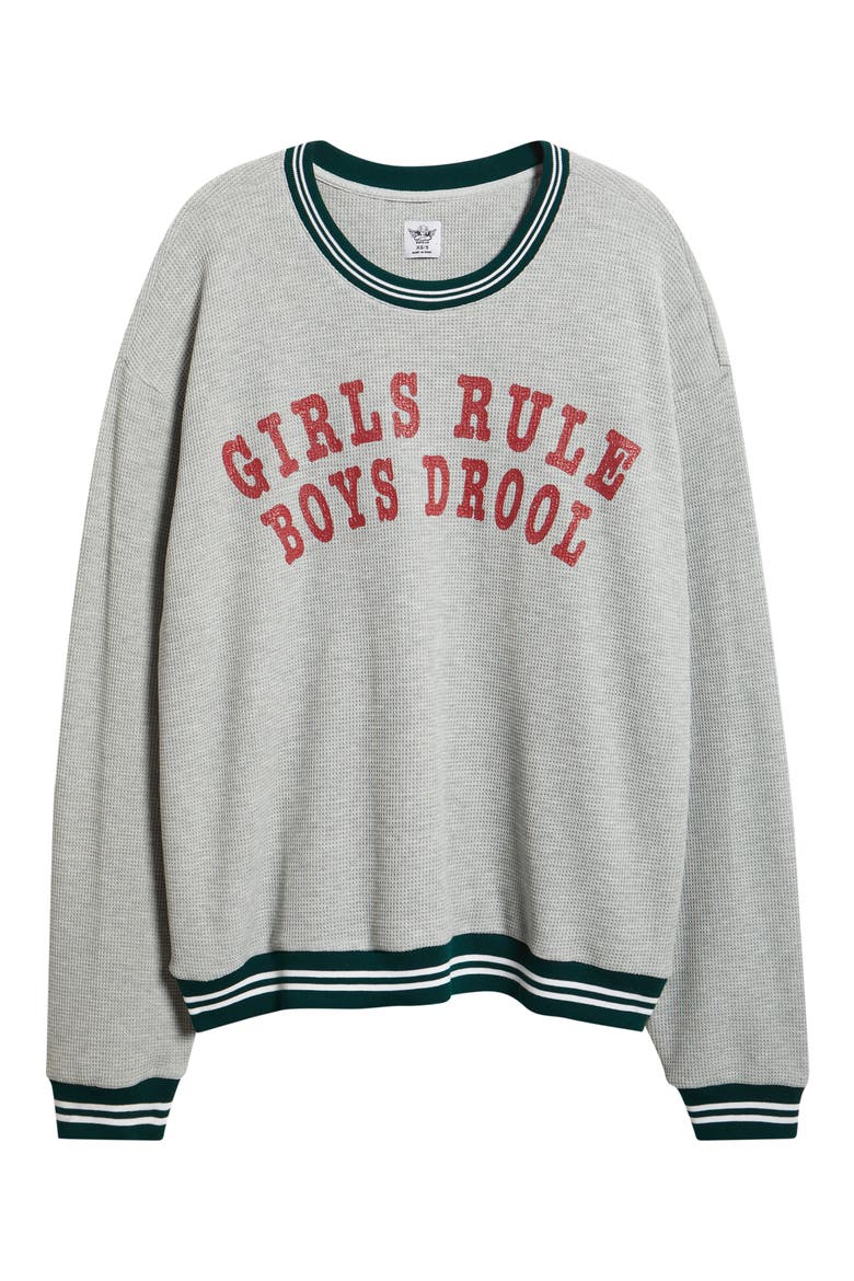 Girls Rule Boys Drool Waffle Knit Sweatshirt, Alternate, color, HEATHER GREY