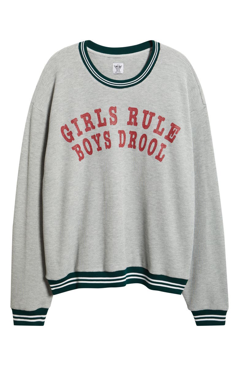 BOYS LIE Girls Rule Boys Drool Waffle Knit Sweatshirt, Alternate, color, Heather Grey