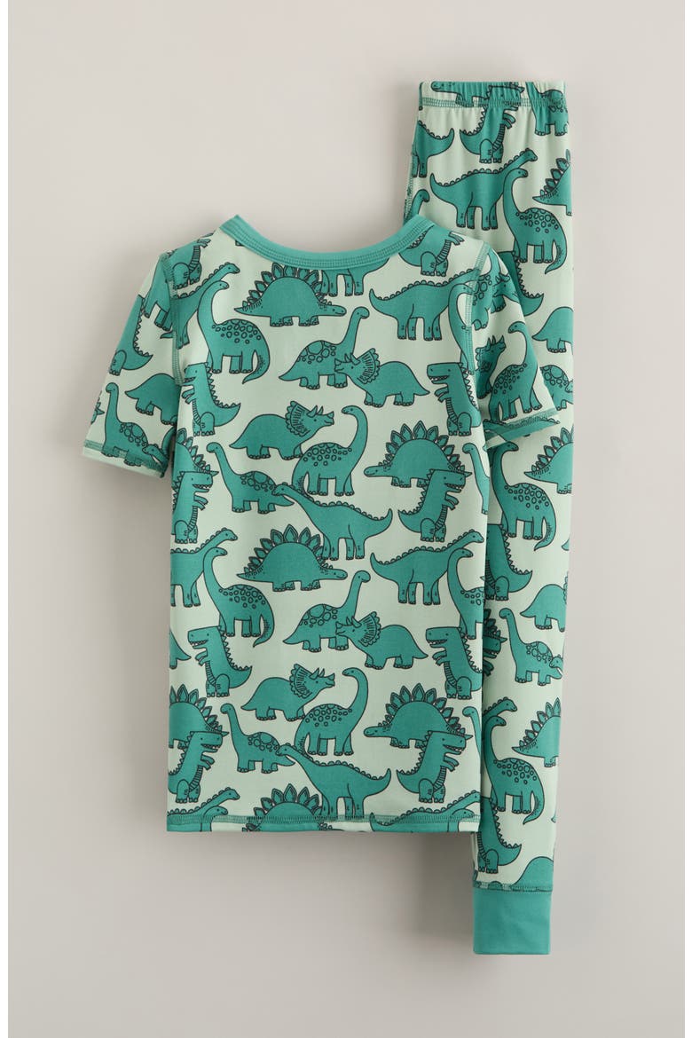 Kids' Fitted Pajamas, Alternate, color, BOTTLE GREEN DINOS