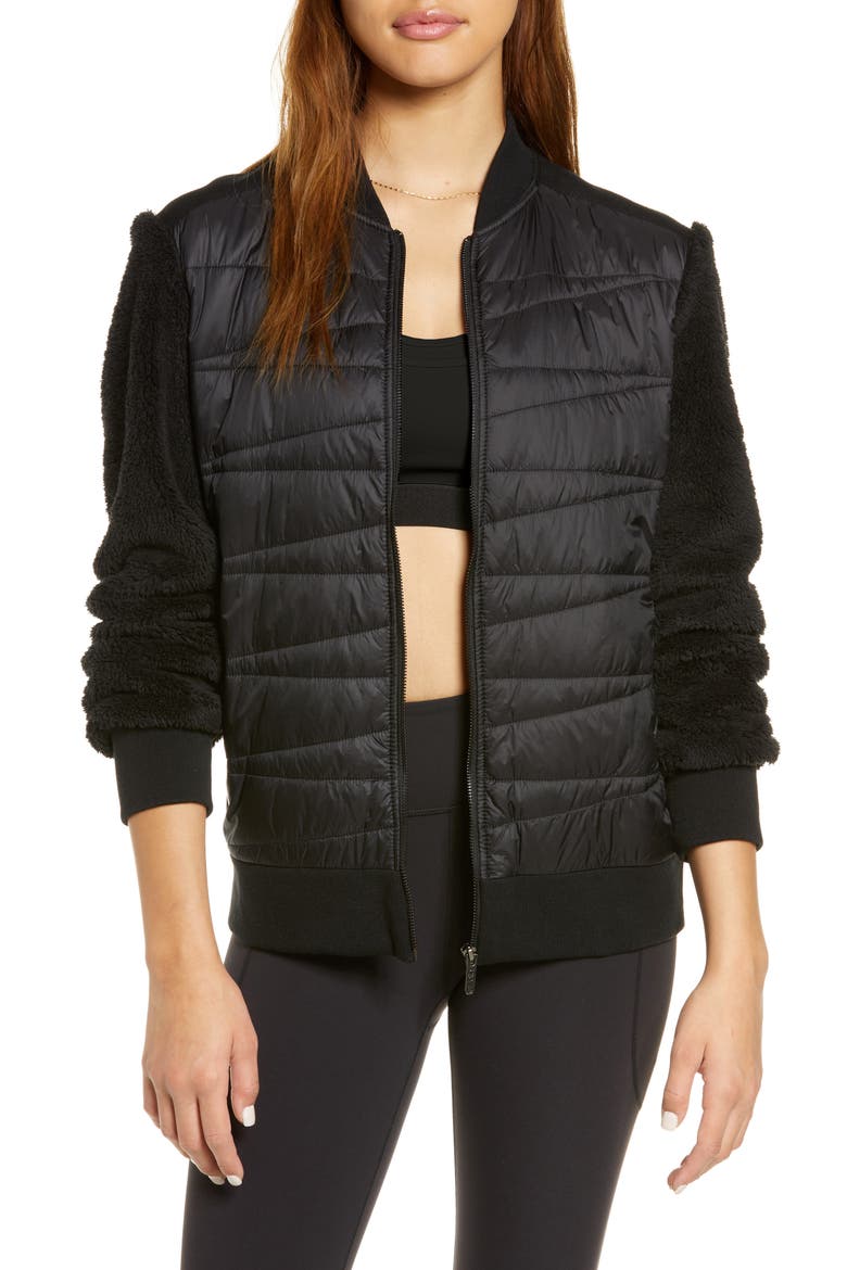 Mixed Media Boxy Quilted Jacket, Main, color, BLACK