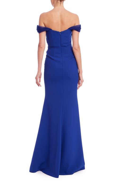 Badgley Mischka Collection Off The Shoulder Trumpet Gown In Blueberry