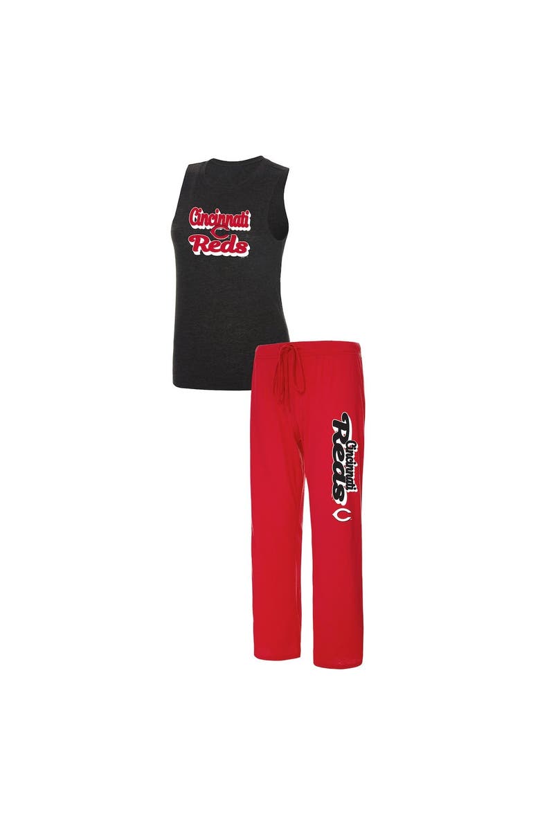 CONCEPTS SPORT Women's Concepts Sport Heather Red/Heather Black Cincinnati Reds Wordmark Meter Muscle Tank Top & Pants Sleep Set, Alternate, color, 