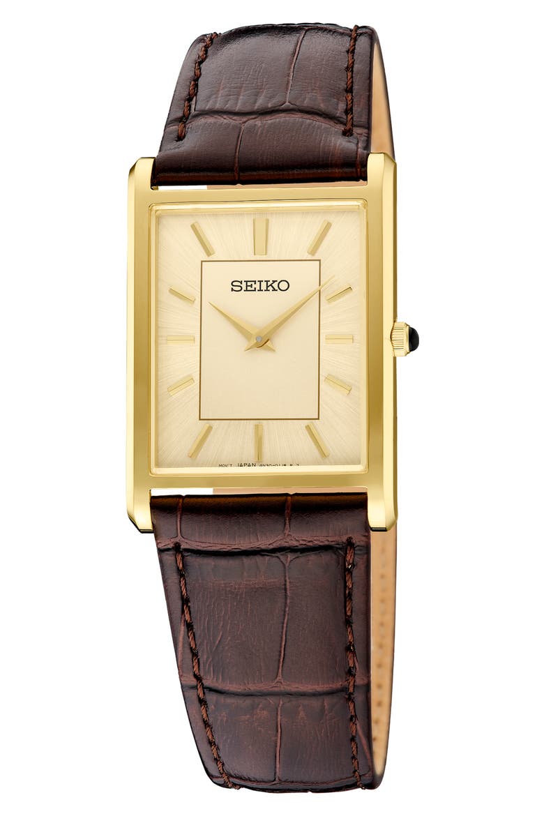 Essentials Tank Leather Strap Watch, 27.2mm x 39mm, Main, color, YELLOW