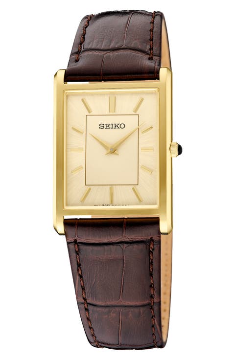 Essentials Tank Leather Strap Watch, 27.2mm x 39mm