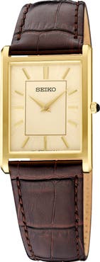 SEIKO WATCHES Essentials Tank Leather Strap Watch, 27.2mm x 39mm