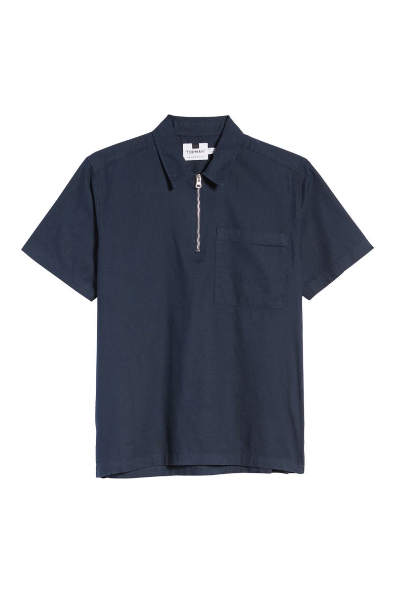 Classic Fit Short Sleeve Quarter Zip Popover Shirt, Alternate, color, NAVY BLUE