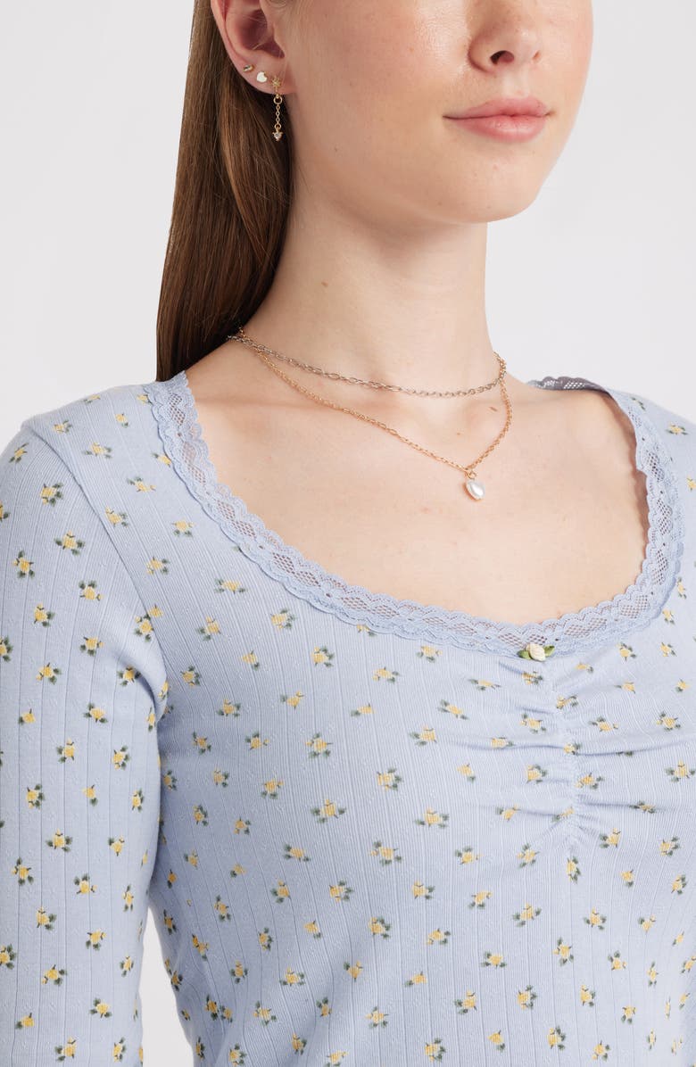 BP. Pointelle Long Sleeve T-Shirt, Alternate, color, Blue Rosette Ditsy