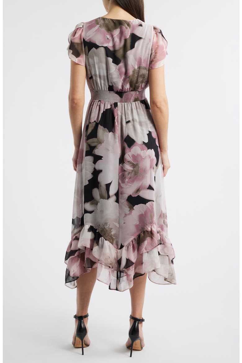 Print Ruffle Midi Dress, Alternate, color, ANNE BLACK/ GREY MULTI