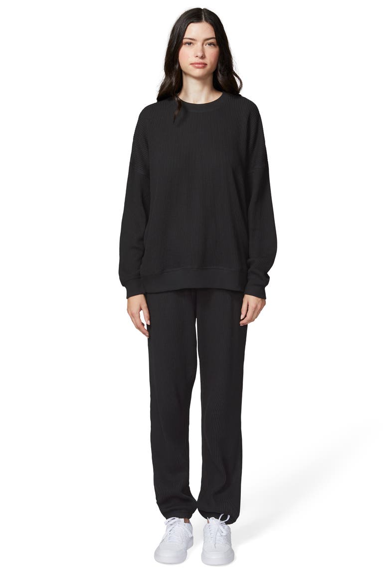 Ovesize Crewneck Thermal Sweatshirt, Alternate, color, BLACK