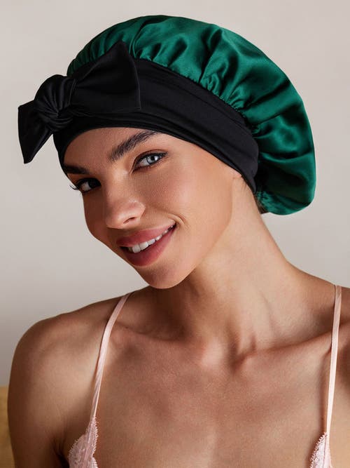 Silksilky Pure Silk Bowknot Tie Bonnet In Green