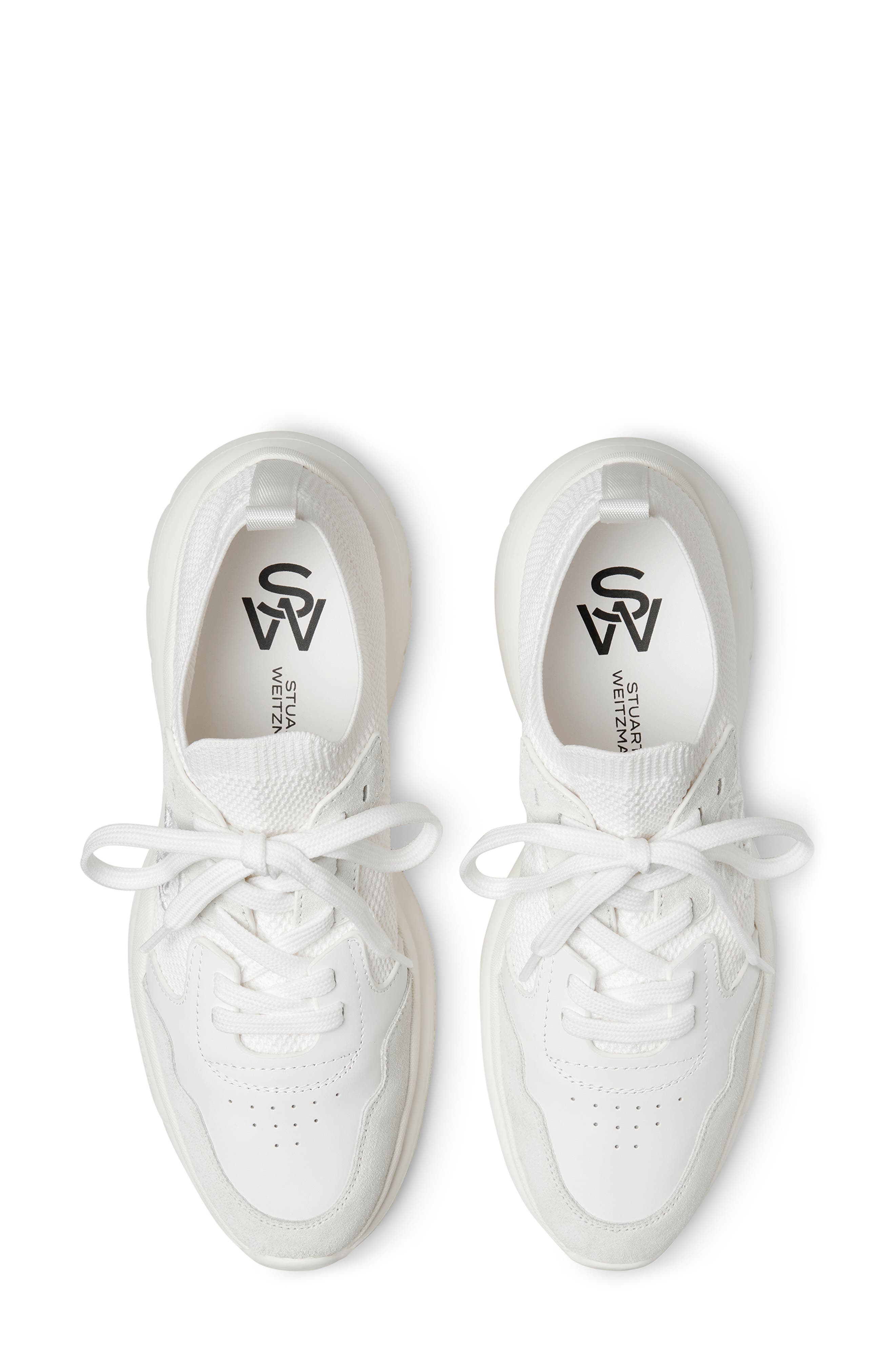 Stuart Weitzman 5050 Knit Sneaker, Alternate, color, White Leather
