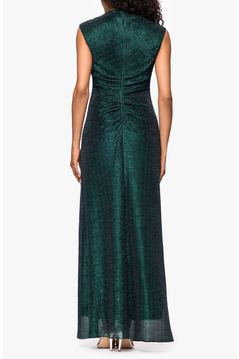 Metallic Crinkle Ruched Gown, Alternate, color, BLACK/ EMERALD