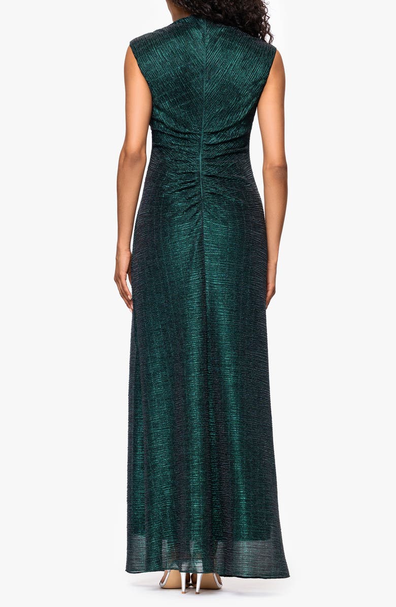 Betsy & Adam Ruched Sleeveless Gown, Alternate, color, Black/ Emerald