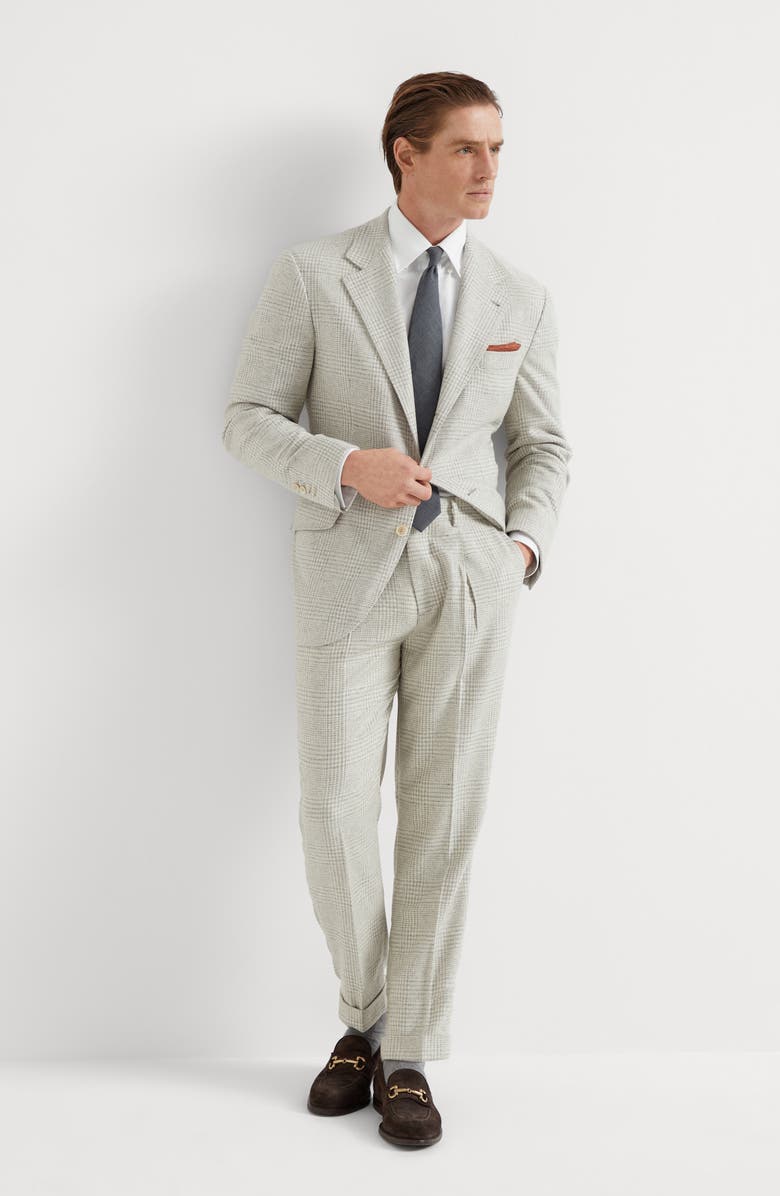 Brunello Cucinelli Comfort wool, silk and cashmere Prince of Wales deconstructed Cavallo blazer, Alternate, color, 