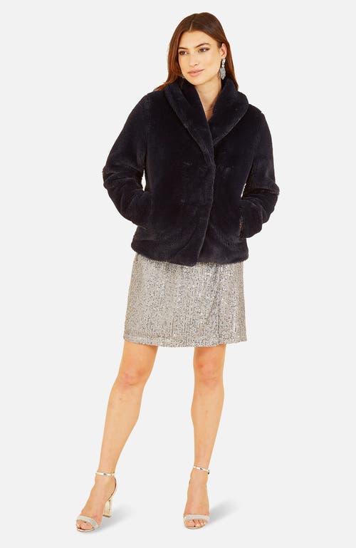 Yumi Short Wrap Faux Fur Coat In Black