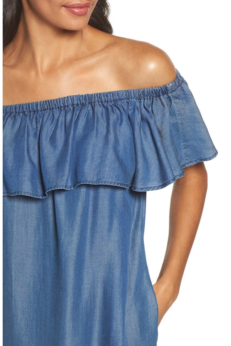 Off the Shoulder Chambray Cover-Up Dress, Alternate, color, CHAMBRAY
