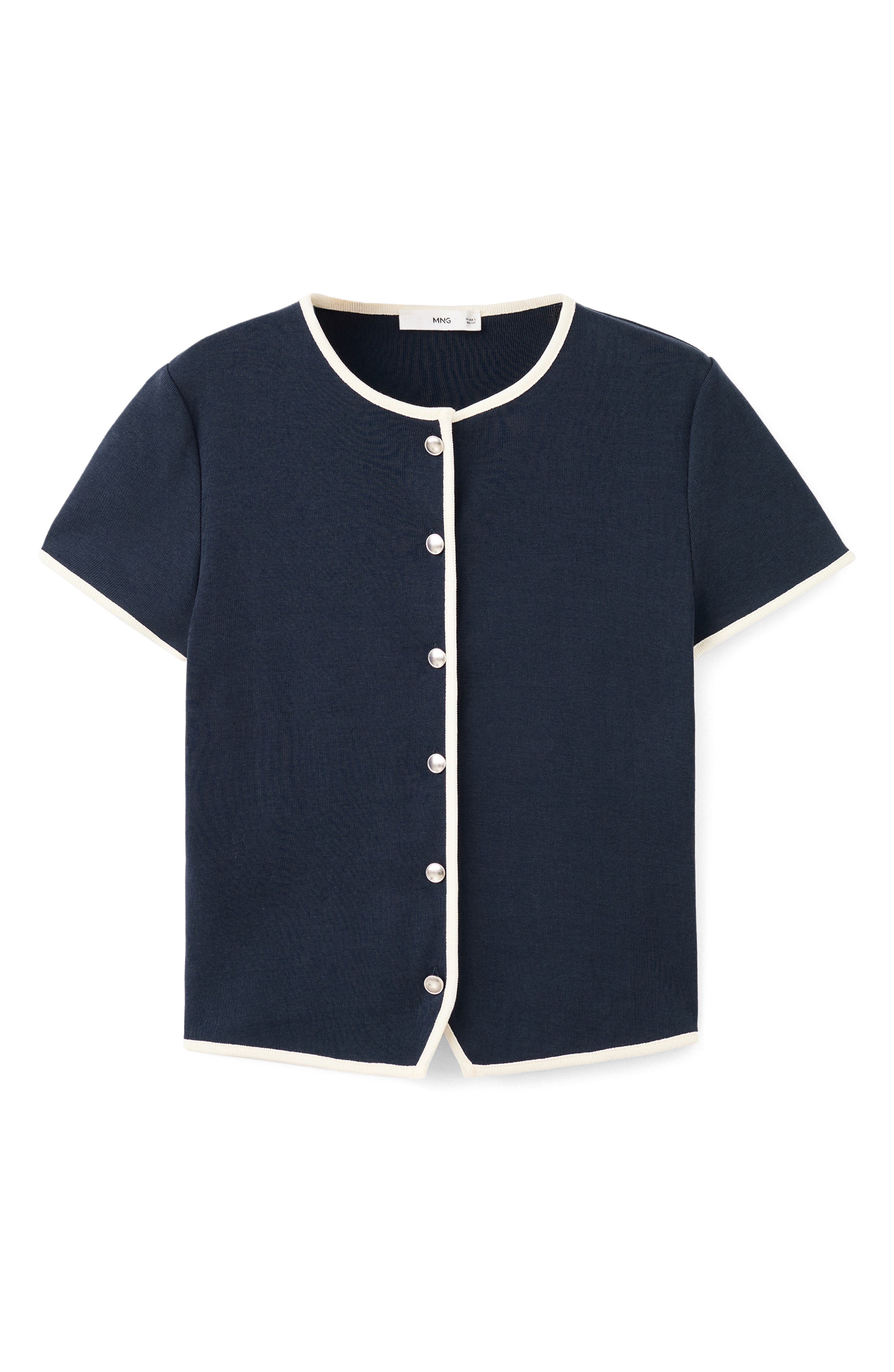 Piped Trim Cotton Button-Up Top - image 3